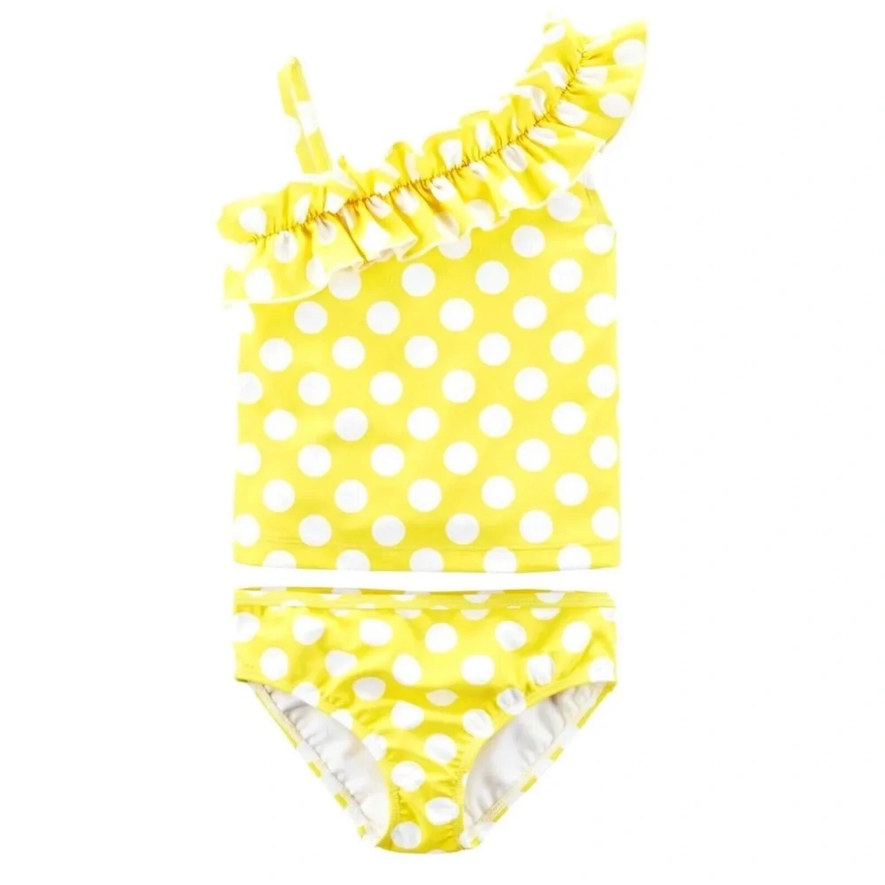 Baby Girl's Carter's Yellow Polka Dot Ruffle 2-Piece Tankini Swimsuit 12 Months
